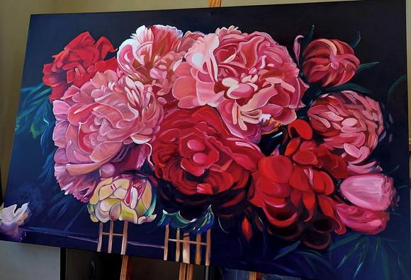Quadro Decorativo para Sala Floral Peonias Presente de Natal