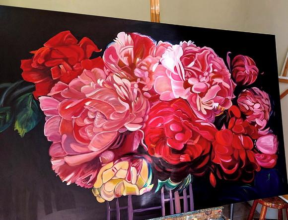 Quadro Decorativo para Sala Floral Peonias Presente de Natal