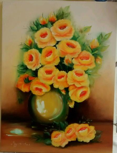 Quadro Decorativo para Sala Pintura em Tela Rosas Amarelas