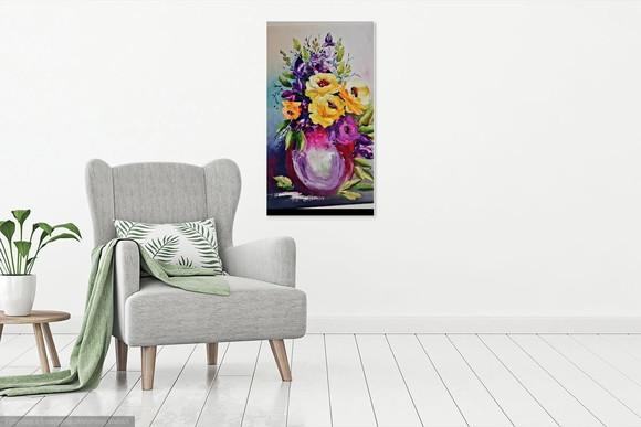 Quadro Decorativo para Sala Pintura em Tela Rosas Coloridas