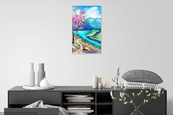 Quadro Decorativo para Sala Pintura Tela Paisagem Ipê Rosa