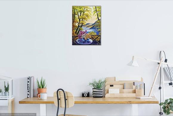 Quadro Decorativo para Sala Pintura Tela Paisagem Varanda