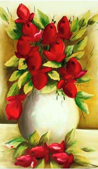 Quadro Decorativo para Sala Pintura Tela Tulipas Vermelhas
