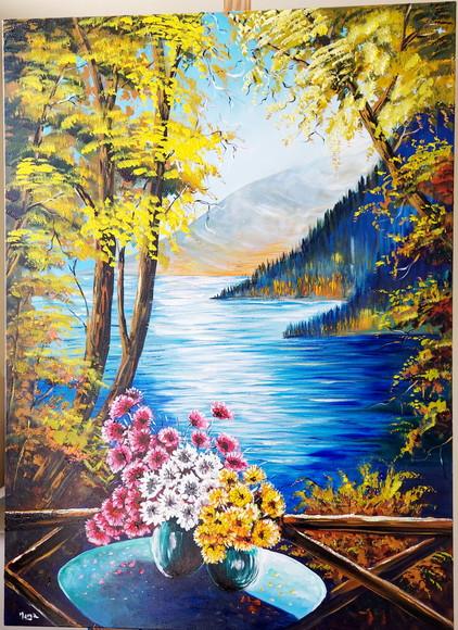 Quadro Decorativo para Sala Pintura Tela Paisagem Varanda