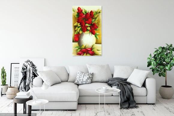Quadro Decorativo para Sala Pintura Tela Tulipas Vermelhas