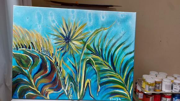 Quadro Decorativo Pintura em Tela Abstrato Moderno Botânico