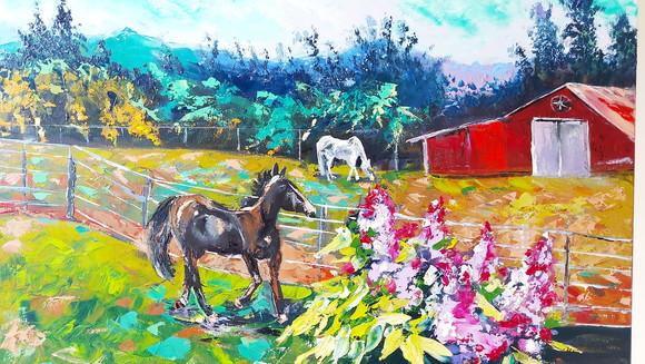 Quadro Decorativo Pintura em Tela Animais Paisagem Cavalos