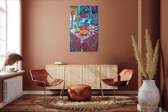 Quadro Decorativo Pintura em Tela Cozinha Gourmet Mesa Posta