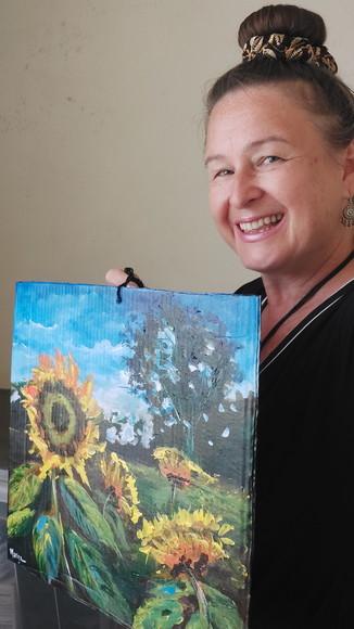 Quadro Decorativo Pintura em Tela Floral Campo de Girassóis