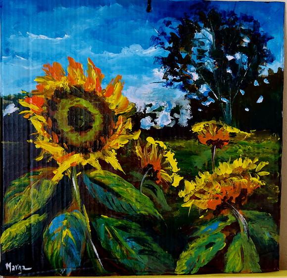 Quadro Decorativo Pintura em Tela Floral Campo de Girassóis