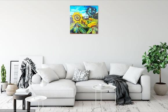 Quadro Decorativo Pintura em Tela Floral Campo de Girassóis