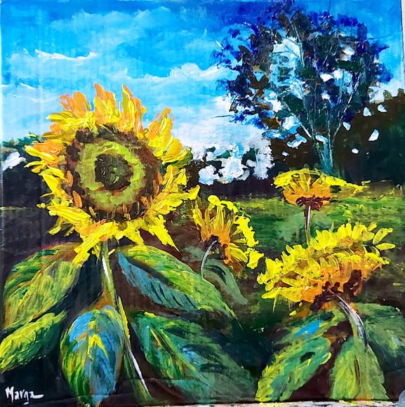 Quadro Decorativo Pintura em Tela Floral Campo de Girassóis