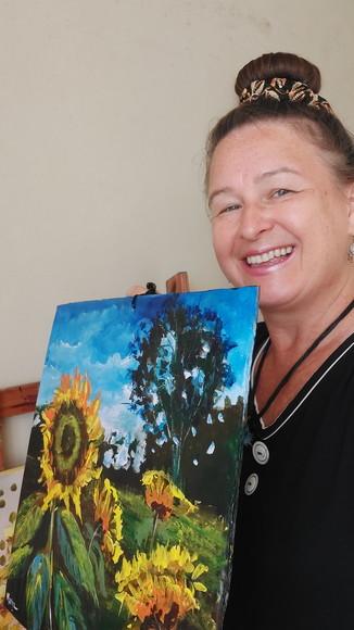 Quadro Decorativo Pintura em Tela Floral Campo de Girassóis
