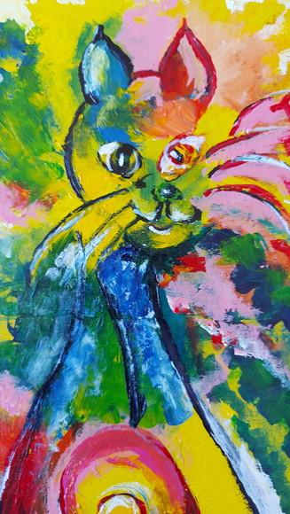 Quadro Decorativo Pintura em Tela Gato Abstrato Amo Animais