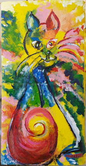 Quadro Decorativo Pintura em Tela Gato Abstrato Amo Animais