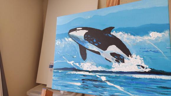 Quadro Decorativo Pintura em Tela Marina Baleia Fish