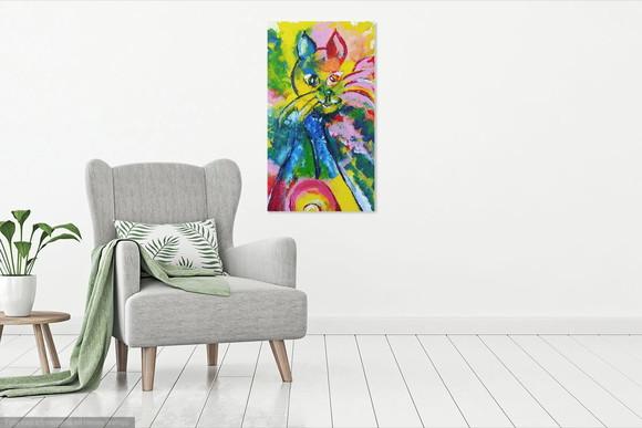 Quadro Decorativo Pintura em Tela Gato Abstrato Amo Animais
