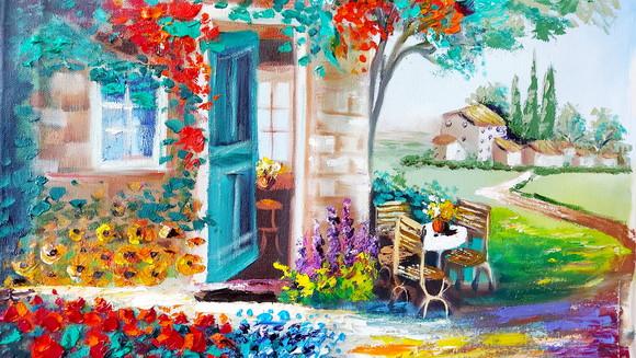 Quadro Decorativo Pintura em Tela Paisagem Mesa Posta