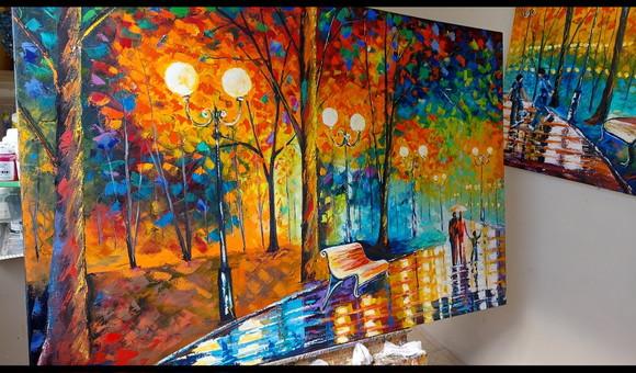 Quadro Decorativo Pintura em Tela Paisagem Urbana Familia