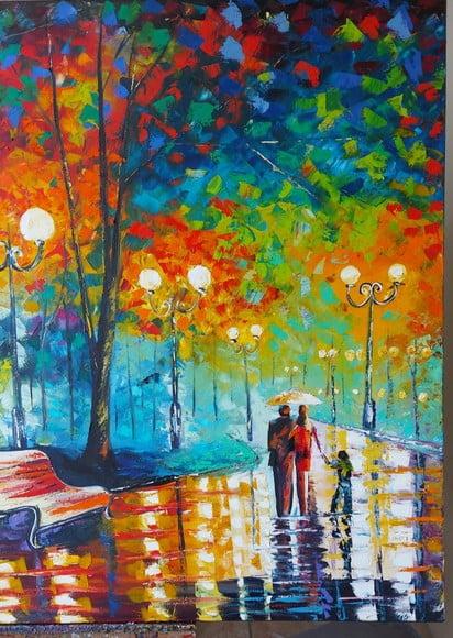 Quadro Decorativo Pintura em Tela Paisagem Urbana Familia