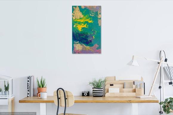 Quadro Decorativo Pintura Tela Acrílico Fluído Green Pouring