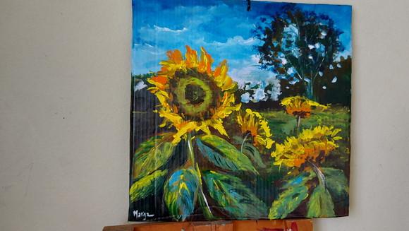 Quadro Decorativo Pintura Tela Campo de Girassóis