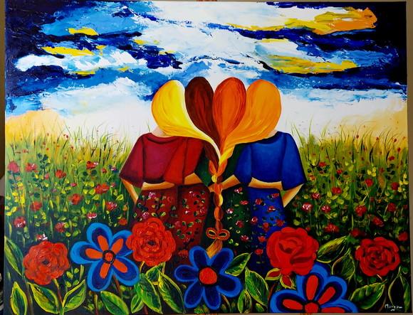 Quadro Decorativo Pintura Tela Amigas Irmãs Colegas Unidas
