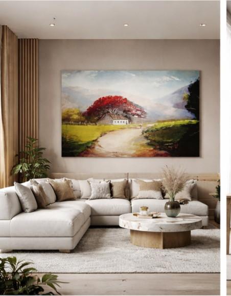 Quadro Decorativo Pintura Tela Paisagem Caminho Flamboyant