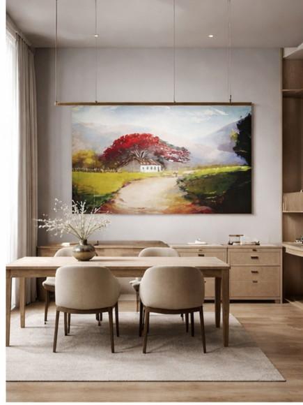 Quadro Decorativo Pintura Tela Paisagem Caminho Flamboyant