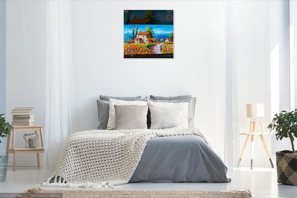 Quadro Decorativo Pintura Tela Paisagem Campo de Flores