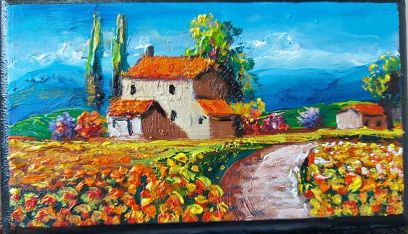 Quadro Decorativo Pintura Tela Paisagem Campo de Flores