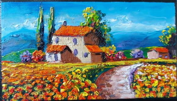 Quadro Decorativo Pintura Tela Paisagem Campo de Flores