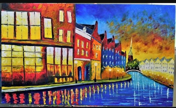 Quadro Decorativo Pintura Tela Paisagem Urbana Europa