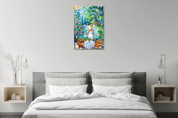 Quadro Decorativo Pintura Tela Varanda Mulher Casa de Praia