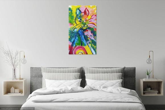 Quadro Decorativo Pinturatela Gato Colorido Abstrato Animais