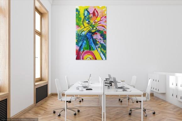 Quadro Decorativo Pinturatela Gato Colorido Abstrato Animais