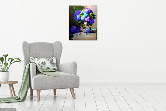 Quadro Floral Abstrato Moderno Hortênsias Presente de Natal