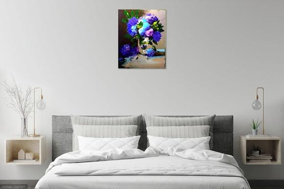 Quadro Floral Abstrato Moderno Hortênsias Presente de Natal