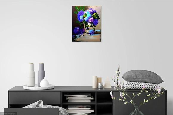 Quadro Floral Abstrato Moderno Hortênsias Presente de Natal