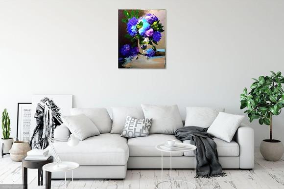 Quadro Floral Abstrato Moderno Hortênsias Presente de Natal