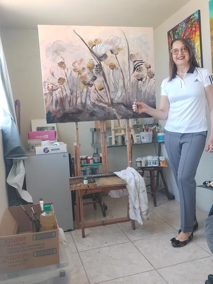 Quadro Floral Pintura Orgânica para Sala Presente de Natal
