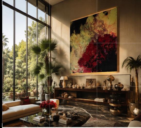 Quadro Fluída Girassol Abstrato Pouring Presente de Natal