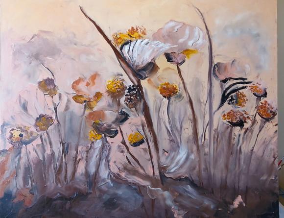Quadro Floral Pintura Orgânica para Sala Presente de Natal