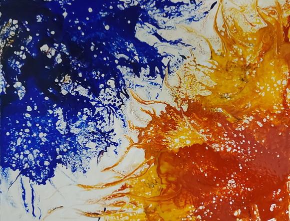 Quadro Fluído Abstrato Moderno Blue Orange Presente de Natal