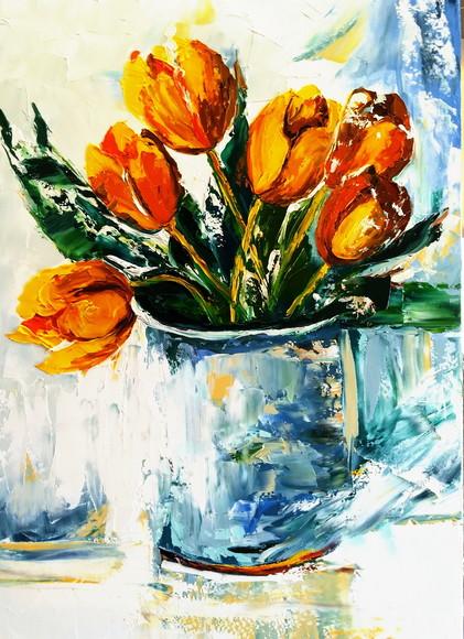 Quadro Grande para Sala e Quarto Tulipa Amarela.black Friday