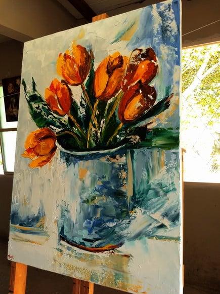 Quadro Grande para Sala e Quarto Tulipa Amarela.black Friday