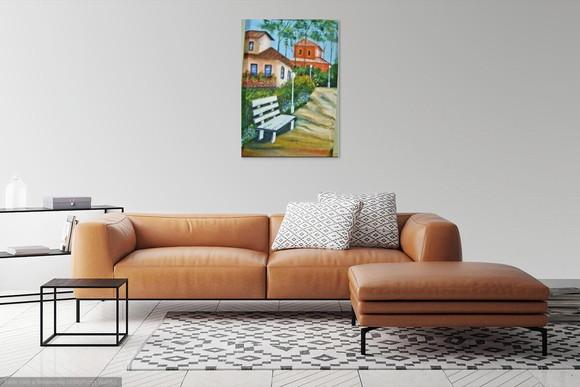 Quadro Grande para Sala Pintura Tela Paisagem Urbana Casario