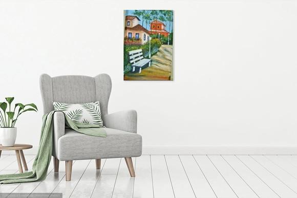 Quadro Grande para Sala Pintura Tela Paisagem Urbana Casario