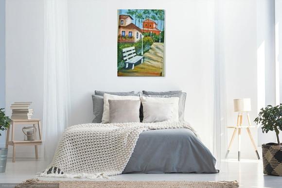 Quadro Grande para Sala Pintura Tela Paisagem Urbana Casario