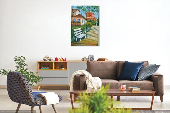 Quadro Grande para Sala Pintura Tela Paisagem Urbana Casario